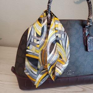 Twilly Scarf for purse bag hair etc Black Yellow silver white